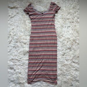 Billabong Striped Bodycon Midi Dress Short Sleeve Stretch M